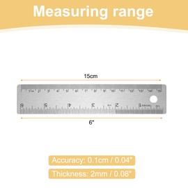 HARFINGTON 3pcs Stainless Steel Metal Ruler 15cm Straight Edge with Cork Backing Non-Slip Inch Metric Metal Ruler for Classroom Office Home Engineering Drafting Tools