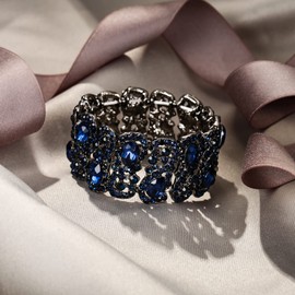 Ever Faith Women's Crystal Teardrop 8 Shaped Knot Elastic Stretch Bracelet Navy Blue