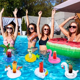 Pool Drinks Holder, Inflatable Drink Holder, Pack of 6 Floating Drink Holder, Pool Cup Holder, Flamingo, Pineapple, Palm Tree, Unicorn, Inflatable Bottle Holder, Inflatable Pool Toy