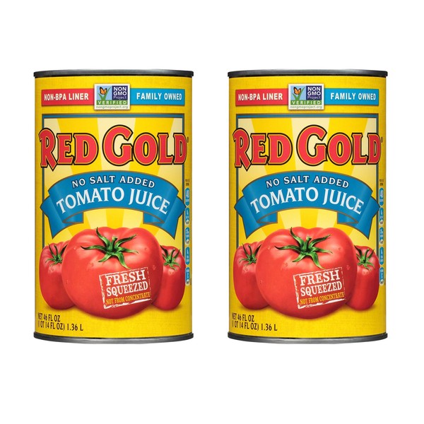 Red Gold Fresh Tomato Juice, No Salt Added, Kosher and Gluten Free, 46 Ounce Can, 2-Pack