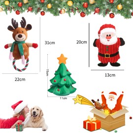 Little Bean Christmas Dog Squeaky Toy Dog Chew Toy 3pcs Set Santa,Christmas Tree and Trindeer Plush Dog Toys for Small Dogs with Squeakers Durable Interactive Puppy Chew Toys (Christmas set)