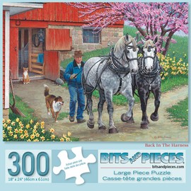 Bits and Pieces - 300 Piece Jigsaw Puzzle for Adults 18" X 24" - Back in The Harness - 300 pc Americana Jigsaws by Artist John Sloane