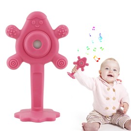 Chuya Baby Rattle Teething Toy Dark Pink Infant Chew Teethers Rattles for Babies 0-24 Months Newborn Grasp Toy