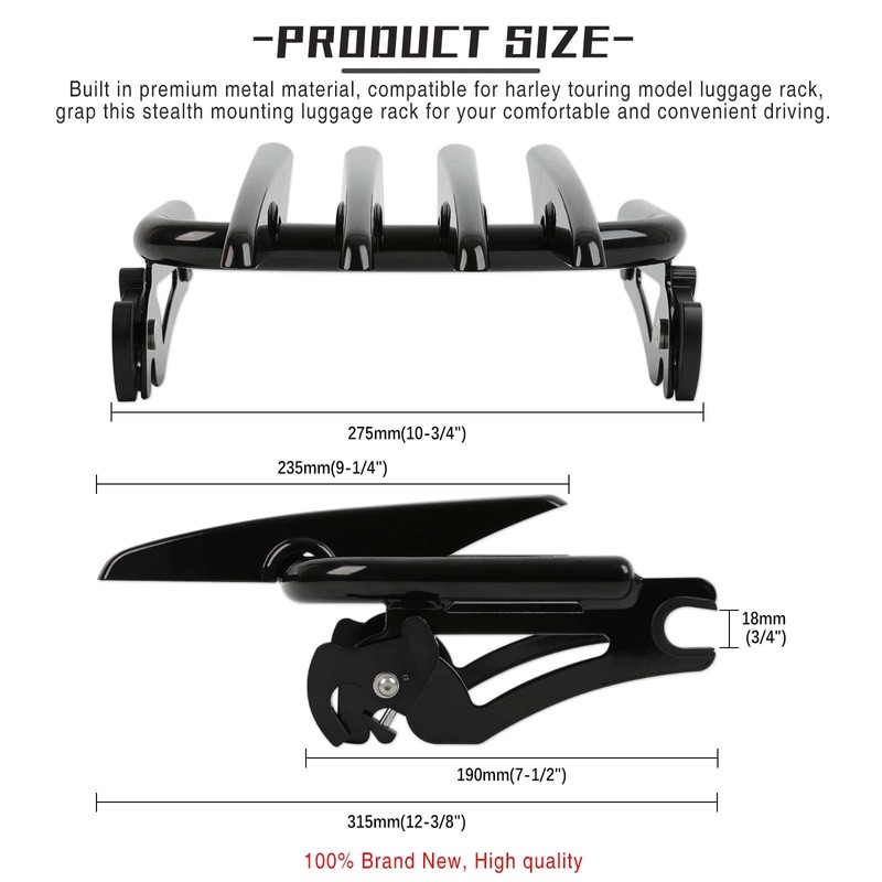 DREAMIZER Gloss Black Detachable Stealth Luggage Rack Compatible for Harley