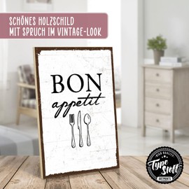 TypeStoff HS-00124 Wooden Sign with Saying - Bon Appetit - Vintage Look with Quote as a Gift and Decoration on the Theme of Kitchen, Cooking and Food
