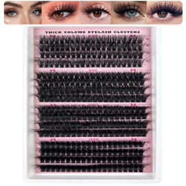 DIY Cluster Eyelash Extensions 320 Pcs 60D+80D+100D+120D 12-18mm Mixed Wide-stem Cluster Lash, Individual Lashes at Home