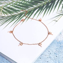 Lauren-Spencer Palm Tree Anklets for Women Silver Gold Plated Beach Ankle Bracelets Palm Tree Charm Anklet Adjustable Boho Summer Foot Jewelry for Women Teen Girls Birthday Gifts (Rose Gold Plated)