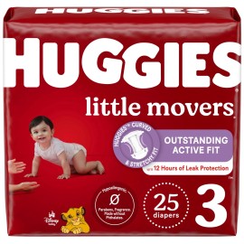 Huggies Little Movers Size 3 Baby Diapers 25 Count Leak Free Comfort 16-28 lbs