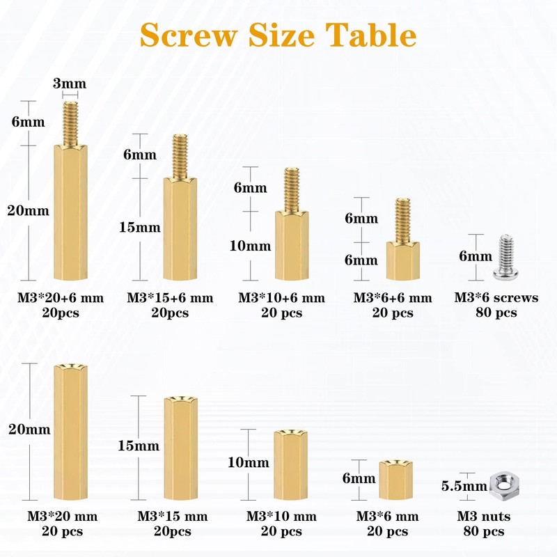 Csdtylh 320Pcs M3 Motherboard Standoffs&Screws&Nuts Kit, Hex Male-Female Brass Spacer