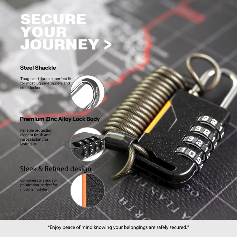 UP Security Ski Lock, 4 Digit Combination Padlock with Retractable