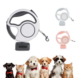 Retractable Dog Leash 4 in 1 with LED Light & Dispenser & Fixed Hanging, 10 ft Heavy Duty Dog Leash Retractable for Medium Large Dogs Up to 90lbs, 360°Tangle-Free, One Button Brake & Lock