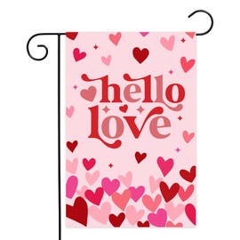 Avezano Valentines Day Garden Flag Double Sided Valentine's Day Flag Hello Love Valentines Day Garden Flag Red and White Love Valentine Garden Flag Anniversary Wedding Yard Outdoor Flag 12"x18" Inch