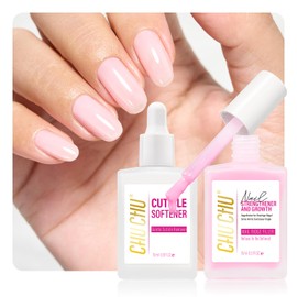 CHUCHU Nail Strengthener and Cuticle Remover Kit: 2pcs 15ml Protein Milky Pink Quick Dry Nail Repair Polish and Cuticle Softener for Peeling Damaged Nails