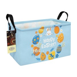 HUNRUNG Rectangle Storage Basket Cute Canvas Organizer Bin for Pet/Children Toys, Books, Clothes Perfect for Rooms/Playroom(Rabbit Easter Egg)
