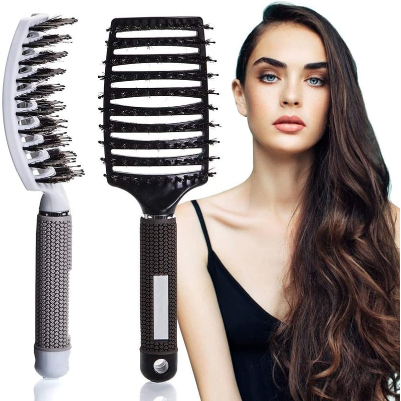 TAVVKE Wild boar bristle hair brush set, curved and ventilated