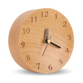 TEYCLZORE Wooden Analog Desk Clock, 4.7 inch Round Desktop Clock Decoration, Modern Desk and Shelf Clock, Silent Non-Ticking Battery Operated Table Clock Mantel Clock for Office, Living Room, Bedroom