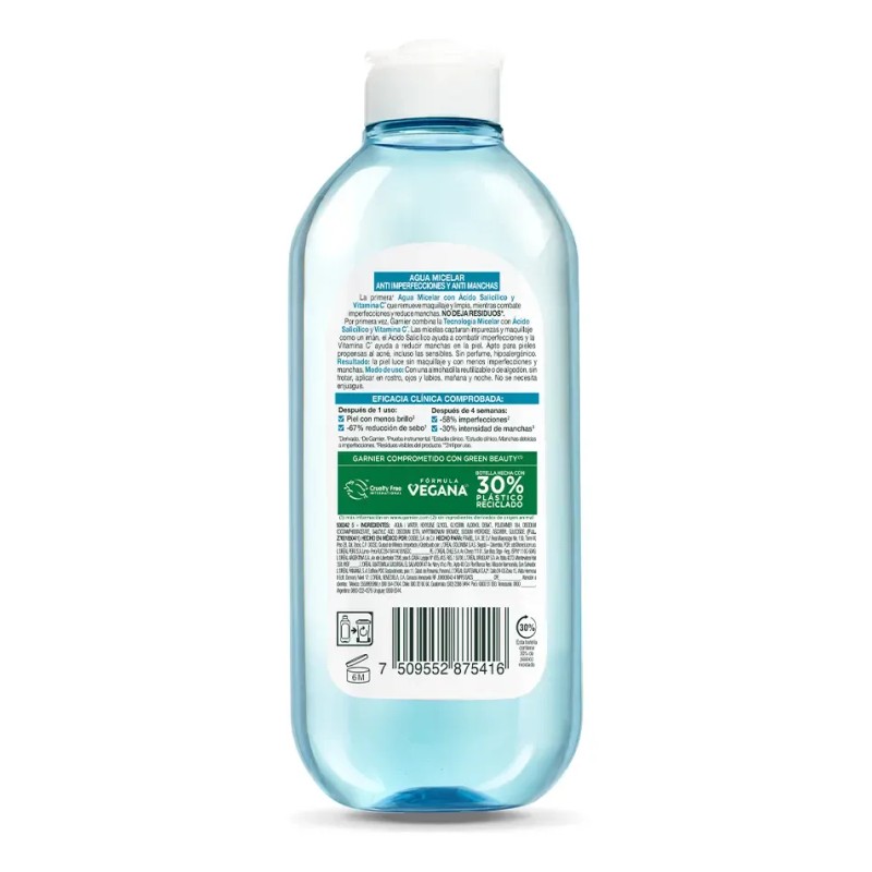 Agua Micelar Ácido Salicílico Skinactive 400ml Garnier