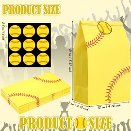 18 Pcs Softball Party Treat Bags Softball Goodie Favor Treat Bags with 18 Pcs Stickers for Sport Softball Theme Birthday Party Decorations Supplies, 8.3 x 4.7 x 3.15 Inches