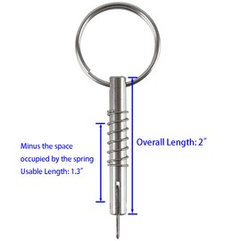 2 Pcs Quick Release Pin w/Drop Cam & Spring, Diameter 1/4"(6.3mm), Usable Length 1.3"(33mm), Overall Length 2"(51mm), Full 316 Stainless Steel, Bimini Top Pin, Marine Hardware