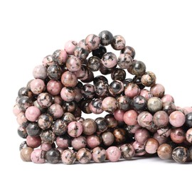 CHEAVIAN 45PCS 8mm Natural Black Line Rhodochrosite Gemstone Smooth Round Loose Beads for Jewelry Making 1 Strand 15"
