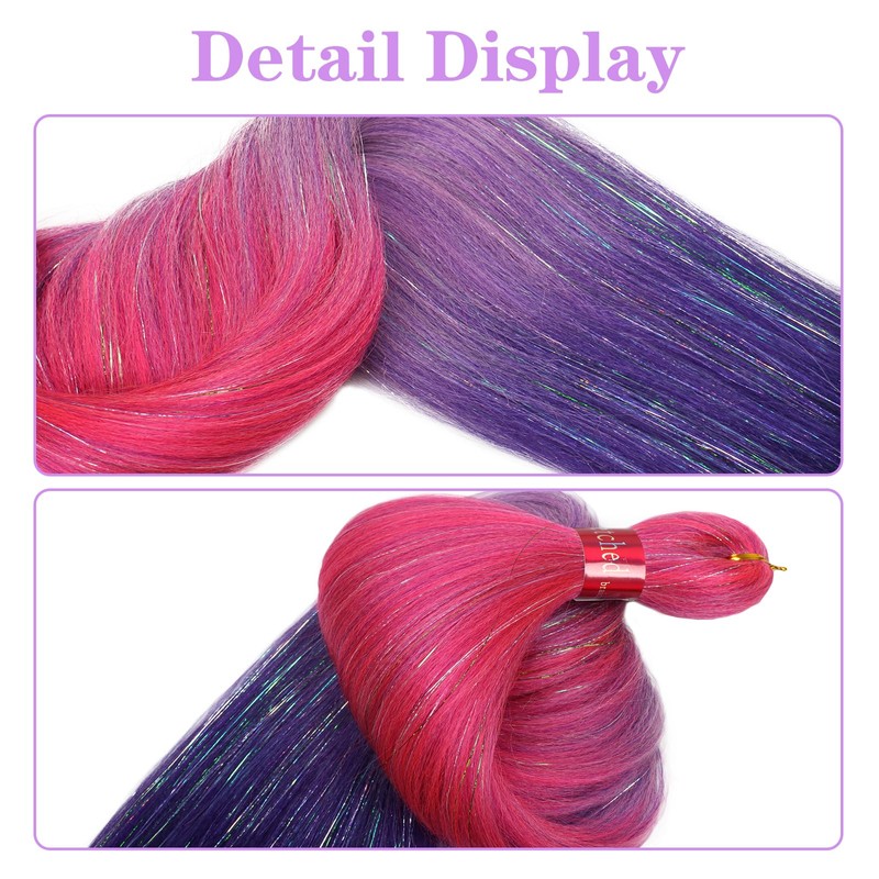 Ombre Pink/Purple with Tinsel Braiding Hair Pre Stretched 2 Packs