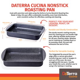 DaTerra Cucina Nonstick Roasting & Lasagna Pan – 16"x12"x3", Ceramic-Coated, Oven & Stovetop Safe to 600°F, Sturdy Base, PTFE, PFOA & Lead-Free, Durable & Stylish Deep Roasting Tray - Made in Italy