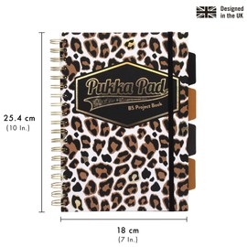 Pukka Pad, Wild B5 Hardback Project Books – Pack of 2 Wirebound Notebooks with Zebra and Leopard Print Design – Includes 4 Repositionable Dividers and Elasticated Closure