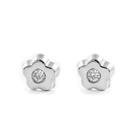 9 K White Gold flower Baby Earrings