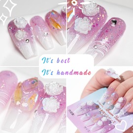 Sun&Beam Nails Handmade Press On Nail Medium Long Coffin Ballerina Purple Flower Fake Tip 3D Design Art Charms Cute with Storage Box 10 Pcs (#004 L)