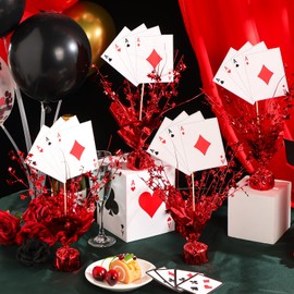 Weysat 12 Set Casino Poker Theme Centerpiece for Table Decorations Star Metallic Foil Spray Burst Graduation Centerpiece Poker a Card Sticks for Casino Night Game Birthday Party Decorations Supplies