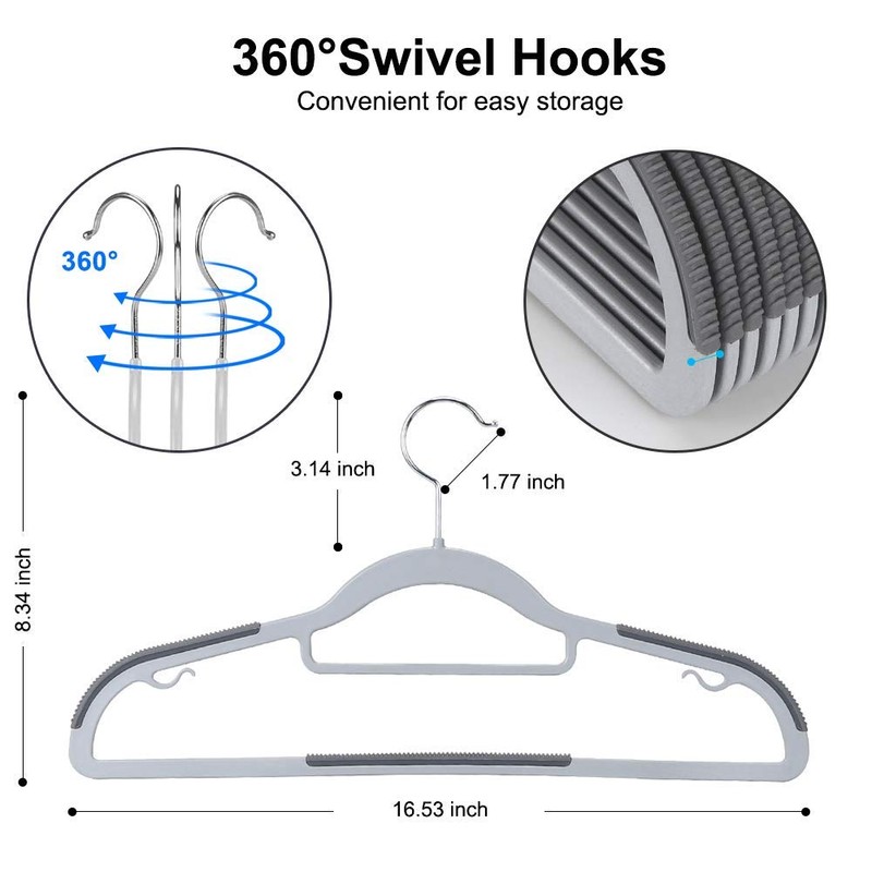 OIKA 50 Pack Non-Slip Plastic Hangers with Tie Rack, Slim