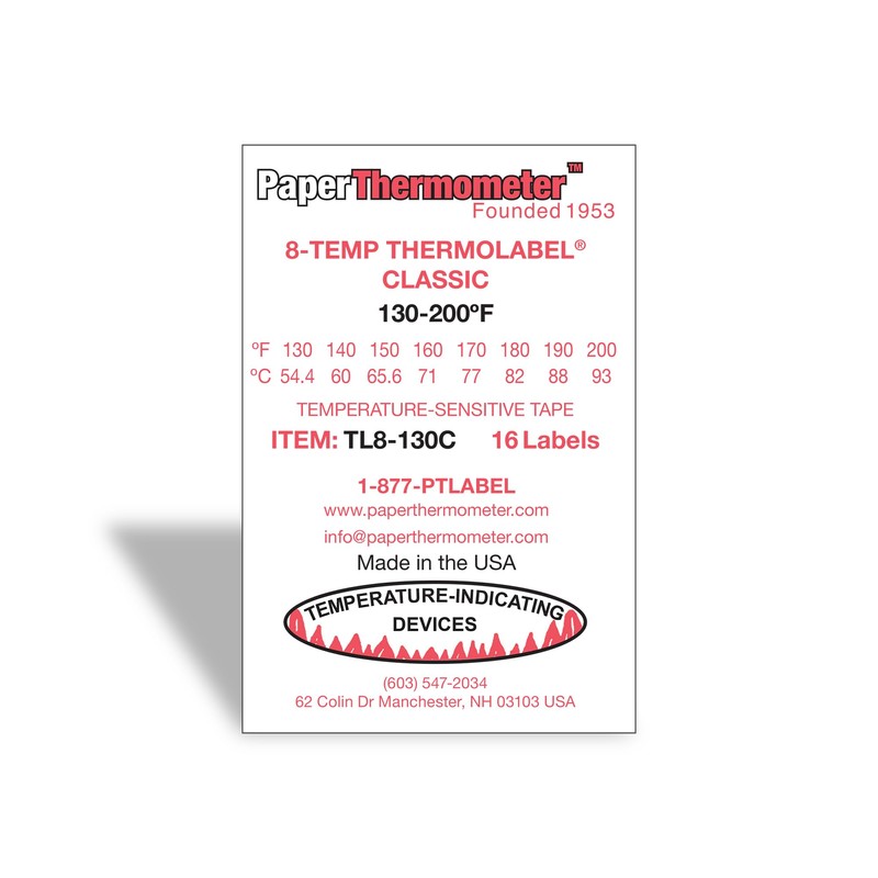 8-Temp Thermolabel Classic 130-200°F Temperature Label Pack of 16 Labels