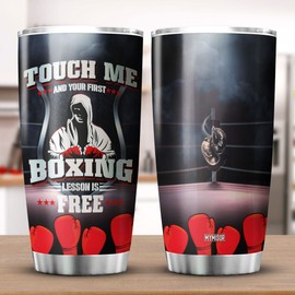 MYMISOR Boxing Tumbler For Boxing Lovers Stainless Steel Cup Touch Me And Your First Boxing Lesson Is Free Novelty Gift For Fitness Enthusiast Sport Lover Gifts Birthday Present