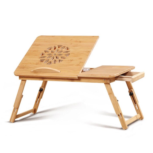 Folding Laptop Desk Table Bed Adjustable Bamboo Computer Stand Furniture