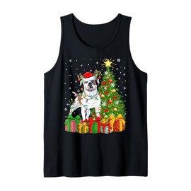 Xmas Tree Lighting Santa Hat American Bulldog Christmas Tank Top