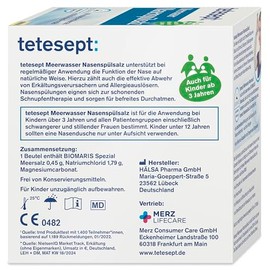 tetesept tetesept Meerwasser Nasenspülsalz bei Schnupfen und Pollenallergie – Nasenspülung auch für Kinder reinigt und befeuchtet – Geeignet zur Nasendusche – 40 Beutel
