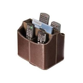 STOBOK Multifunctional Faux Leather Remote Control Organizer Rotatable Media Storage Box for Home Office Brown Compartments for Cd Mail and Desktop Supplies