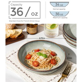 8.5'' Ceramic Pasta Bowls, 36oz Stoneware Salad Bowls Set of 4
