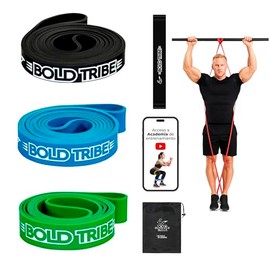 BOLD TRIBE Pack con Bandas - Ligas de Resistencia para Ejercicio con Resistencias Variables - Dominadas, Muscle Ups, Cross Training, Calistenia y Entr