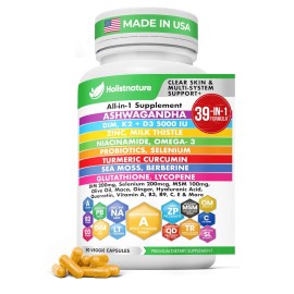 Holistnature 39-in-1 Skin, Gut & Hormone | Cortisol Support – with DIM, Zinc, Probiotics, Ash