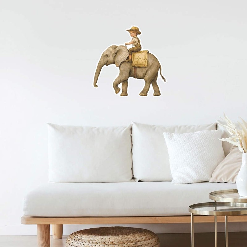 Extra Large 460mm 'Boy Riding an Elephant' Permanent Sticker Decal
