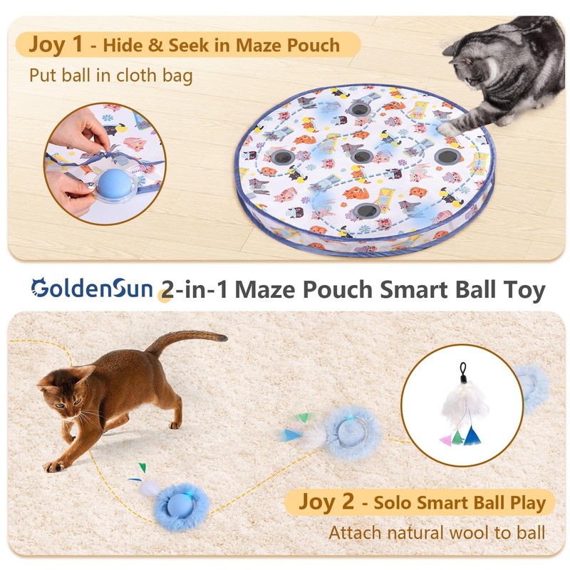 GoldenSun Interactive Cat Toys, Automatic Fast Rolling Ball in Pouch,