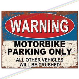 Motorbike Parking Metal Bar Sign Father's Day Logo Man Cave Tin Retro Vintage Hanging Wall Plaque Kitchen Garden Shed Garage Funny Made UK Small (15cm x 10cm)