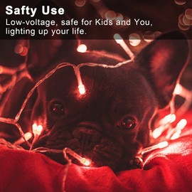 JMEXSUSS - Luces de Navidad rojas que funcionan con pilas, 33 pies, 100 luces LED de hadas de batería, mini luces parpadeantes con 8 modos de control remoto para interiores y exteriores, impermeable