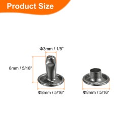 HARFINGTON 60 Sets Double Cap Leather Rivets, 8x8mm Round Cap Tubular Metal Studs Leather Crafting Rivets for Fabric Belt Pet Collar Boot Bag Repair and Decoration, Gunmetal