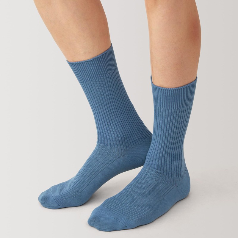 MUJI Men's Socks, Right Angle, Non-Slip, Ribbed Socks, Men's, blue