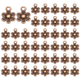 PATIKIL Little Flower Charm, 50 Pcs Alloy Vintage Small Flower Pendant for Woman Necklace Earring Bracelet Jewelry Making and DIY Crafts, Red Copper, 0.5 x 0.4 Inch