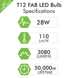 NYLL (Pack of 2 5 ft T12 Single Pin (FA8) Type A Plug & Play LED Tube, Warm White (2700K) Direct Replacement for 50W F60T12/WW (Without Rewiring or Modification) Ballast Required!