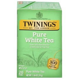 Twinings Pure White Tea Individually Wrapped Bags, 20 Count (Pack of 1), Light & Fresh, Caffeinated, Enjoy Hot or Iced, 20 Teabags
