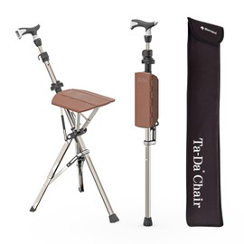Ta-Da Chair Series 1 Pro, Portable Trekking Hiking Pole, Folding Walking Stick with Seat, Walking Cane with Chair, Foldable Chair, Lightweight Aluminum, Easy Carry and Storage, Anti-Slip, Brown